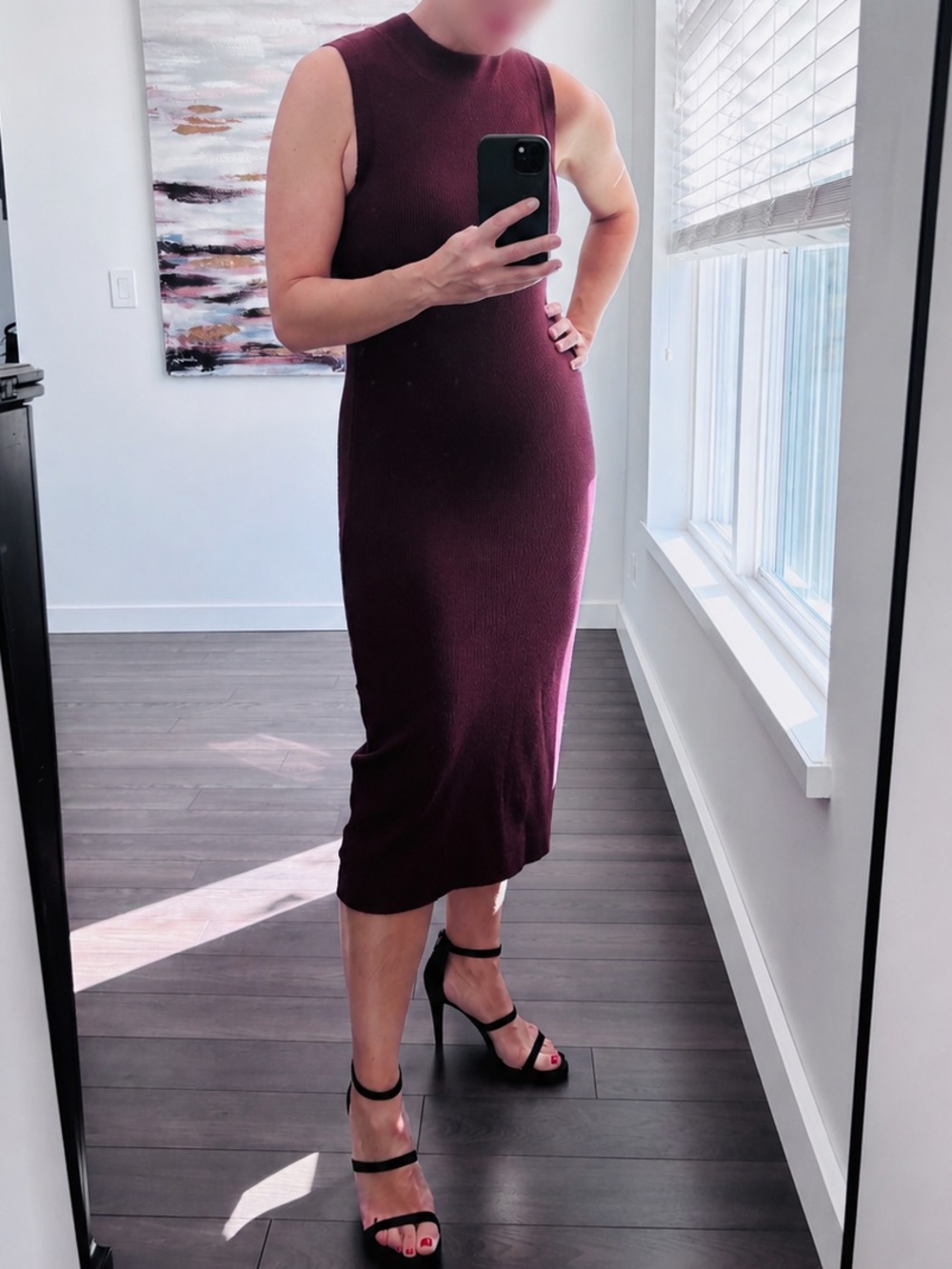 Burgundy Rib Knit Mock Neck Sleeveless Knit Sweater Midi Dress Size Medium